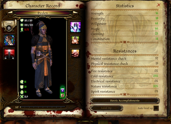 Dragon Age Origins - Daylen Statistics
